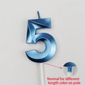Metallic blue number 5 candle for birthday cakes with pearl finish and plastic stand - Number 5 / Blue