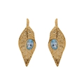 Leaf-shaped s925 silver earrings with faceted light blue topaz in vintage gold finish - Earrings / Gold / Topaz