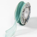 Peacock blue sheer organza ribbon with white faux pearl edges on paper spool - 40mm*10 Yards / Pearl Fishtail Yarn (Green)