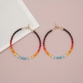 Bohemian colorful seed bead hoop earrings with gold metal ring and multi-colored beads - Multicolor Patchwork (MI-E23082601A)