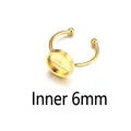 DIY gold stainless steel adjustable ring base with a 6mm flat round bezel tray - Inner Diameter 6mm / Gold