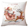 Detail of pink Christmas pillowcase with Sleigh all day text and festive snowman print - Sleigh All Day Merry Christmas (TQDS88-7)