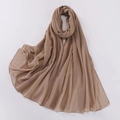 Detailed texture of khaki pearl chiffon shawl with sparkling rhinestones embellishment - Camel