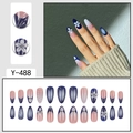 Faux ongles amande bleus avec design floral 3D et finition élégante dégradée french - Dégradé Bleu Foncé Fleur Blanche (Y-488)