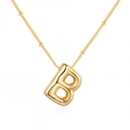 Detailed close-up of 18k gold plated puffy alphabet B pendant with a sleek bead chain - Gold Letter B