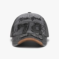 Vintage dark grey washed cotton baseball cap with New York 79 embroidery and suede brim - Adjustable / Black (24A281)