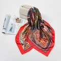 Foulard quadrato in seta retrò con stampa uccelli colorati su borsa bianca - 90 x 90cm / Rosso