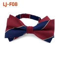 Men's pre-tied wine red and navy blue striped bow tie with subtle gold accents - Wine Red Navy Gold Stripe