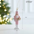 Pink Nutcracker Christmas pendant with gold gift box detail and hanging string 15cm - Pink Nutcracker