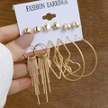 6-pair set of vintage gold geometric earrings with pearls, hearts and stars on display card - E056/Simple Gold / Gold