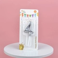 Number 4 birthday candle with metallic silver finish and Party Time packaging - Number 4 / Silver