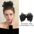 Elegant black lace bow hair claw clip with oversized mesh design for women's updos - 2# Black Mesh