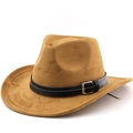 Classic camel faux suede western cowboy hat with black leather belt buckle decoration - M (56-58cm) / Khaki