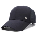 Navy blue breathable mesh baseball cap for men featuring a metallic SP logo detail - Adjustable / Navy Blue