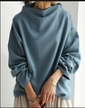 Women's loose light blue long-sleeved turtleneck top with a soft knitted texture - S / Tops / Teal