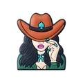 Cowgirl charm shoe accessory with brown hat, green shirt, and turquoise jewelry - Brown Hat Cowboy Girl