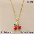Red cherry pendant necklace with green leaves and gold chain 450x1.5mm size - Glossy Surface Cherry (KN292079-Z)