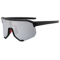 Sporty windproof sunglasses with black matte frame, silver mirror lens and red nose pads - Matte Black Frame Silver Mirror Lens