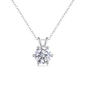 Detailed close-up of a six-prong silver necklace with a brilliant round-cut moissanite - Six-Prong Round Style (P13117) - 3ct + GRA Certificate