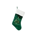 Botte de Noël en velours vert avec impression dorée et bordure en fausse fourrure blanche - Vert-Sapin de Noël