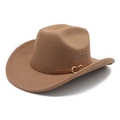 Classic brown felt cowboy hat with leather band and gold horseshoe buckle detail - M (56-58cm) / Khaki