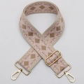 Adjustable geometric diamond weave bag strap in pink and beige with gold metal hooks - No. 454 / Silver Hook