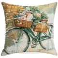 Christmas pillow cover with vintage green bicycle and watercolor holiday gift box design - YMD15-30 (Green Bicycle)