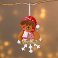 Plush Christmas bear ornament with Merry Christmas text on a snowflake hanging from a branch - Snowflake Bear / 16*10cm