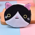 Cute black and white plush cat coin purse with pink heart nose and silver bead chain - Milk Cat