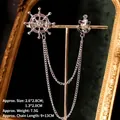 Detail of vintage silver anchor and ship wheel collar brooch with tassel chains - Silver Rudder Anchor Style (TL24053)