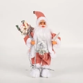 Pink Santa Claus figurine in velvet outfit with gift bag and mini Christmas tree - 30cm