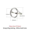 S925 silver ring setting with 13x15mm oval mount in platinum color for amber inlay - 13X15mm / White Gold