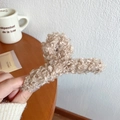 Plush light brown faux fur hair claw clip for women with soft lamb wool texture - Khaki Lamb Wool Plush Hair Claw