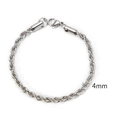 Pulsera de cadena de cuerda de 4mm en acero inoxidable plateado con cierre de langosta - 4mm / Color Acero / 18cm