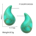Boucles d'oreilles goutte en résine marbrée turquoise et finition acier titane - Vert