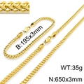 Golden stainless steel Franco chain set with 650mm necklace and 195mm bracelet - 3mm Width Style (KS136856-K)