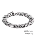Bracciale a catena NK in acciaio inossidabile argento lucido con chiusura a moschettone - Catena Cubana Argento 11mm (KB126633-Z)