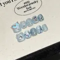 Uñas postizas de pies azules con purpurina para niñas y adornos 3D de estrella y corazón - Sirena Azul Purpurina (C40) / Grande (L)