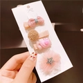 Set de 4 clips para pelo en rosa con lazo tejido, pompón, corazón y estrella de brillo - 5# Conjunto de Pompones Marrones