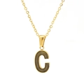 Golden stainless steel necklace featuring a 18K gold-plated letter C pendant with black texture - Letter C Style (C)
