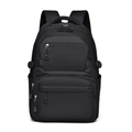 Mochila escolar de nailon negro con múltiples bolsillos y correas ergonómicas resistentes - Negro
