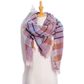 Women's plaid tassel scarf in purple, blue and brown bouclé yarn with colorful dots - Lavender Plaid