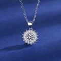 Elegant silver-plated sunflower necklace with a large round center stone and radiant cut diamonds - Sunflower Necklace Tz-13