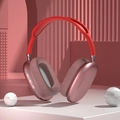 Pink P9 Air Max wireless over-ear headphones with metallic ear cups and red headband - Red