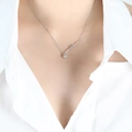 French style knot bar necklace with polished silver ball pendant worn on model - 40+5cm Necklace / Silver (Steel Color)