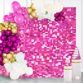 Pink sequin shimmer wall backdrop with colorful balloon arch for party decorations - Rose Red