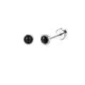 Silver stainless steel screw back stud earring with round black zircon bead feature - Black Stone (0.8mm)
