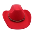Red felt western cowboy hat with brown leather band and metal feather buckle detail - M(56-58cm) / Red (Gold Feather)