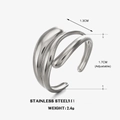 Verstellbarer silberner Edelstahlring mit Wellenlinien aus Flüssigmetall im Minimal-Stil - Einstellbar Offen / Stahlfarbe