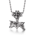 Silver Viking Thor's hammer Mjolnir pendant with wolf heads and twisted chain - Dual Wolf Head Mjolnir Pendant (KP55374-BD)